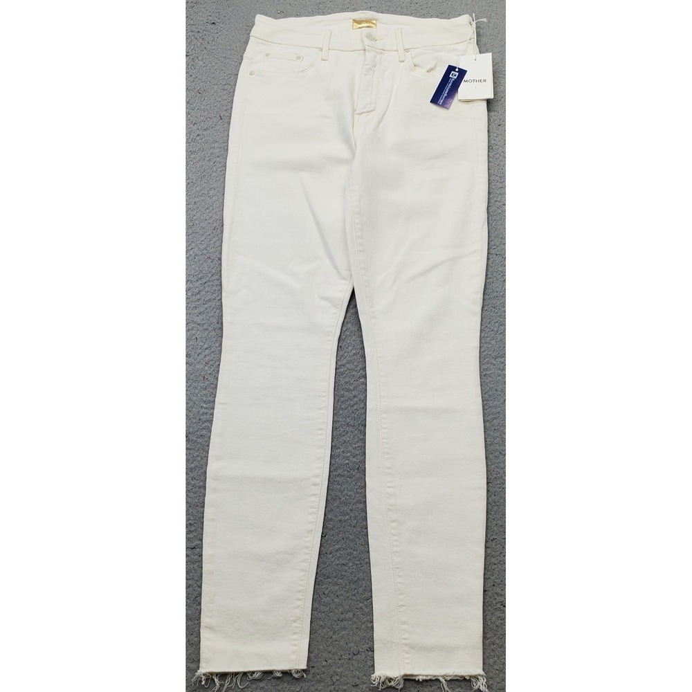 Mother Looker Ankle Fray Jeans Womens 27 White Slim Fit High Waisted Skinny Leg